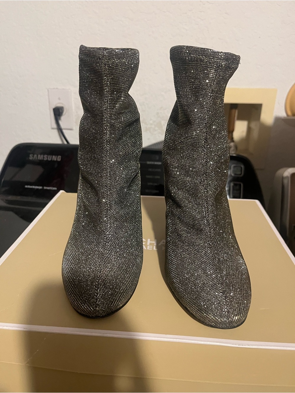Michael Kors Black Sparkle Stretch Ankle Booties